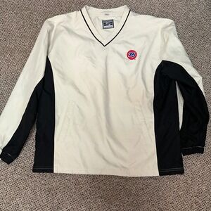 Destinations 76 Gas Station V-Neck Windbreaker Pullover Jacket Cream BlackMens M